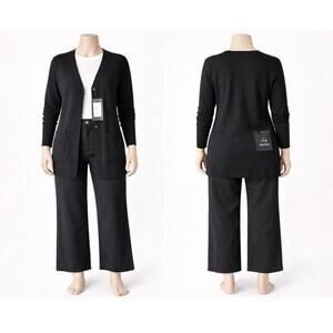 Eileen Fisher Black Merino Wool Button Front Cardigan Womens Medium NWT